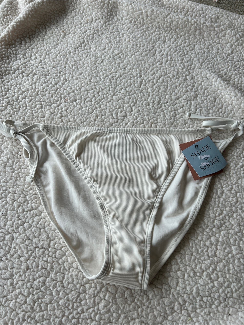 Shade & Shore White Ribbed Tie-Side Bikini Bottom